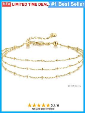 14k Gold Plated Layered Beaded Anklet Adjustable Chain